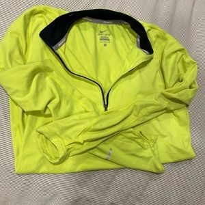 Thin neon yellow Nike running half zip